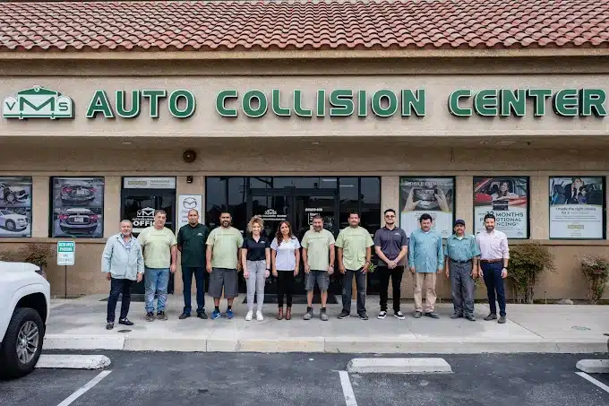 Customer receiving rental car assistance during auto body repairs at VMS Auto Collision Center in Covina.