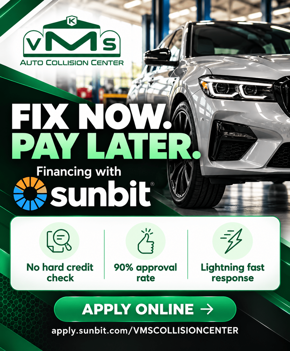 flyer showing that a customer is using a 12 month financing option to have their vehicle repaired
